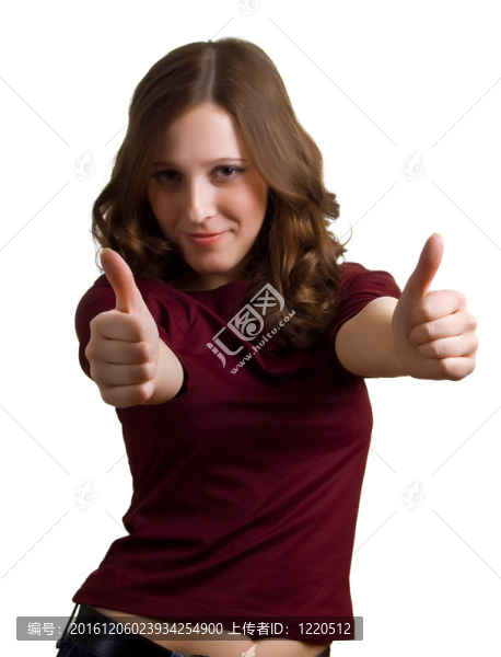 微笑的女孩豎起大拇指