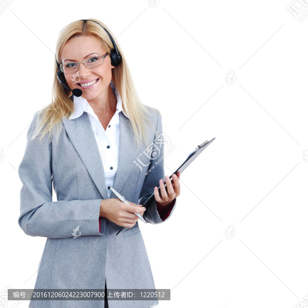 女人用耳機打電話