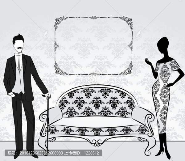 復(fù)古的女孩與男人剪影