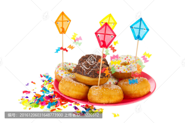 生日與彩色釉面甜甜圈