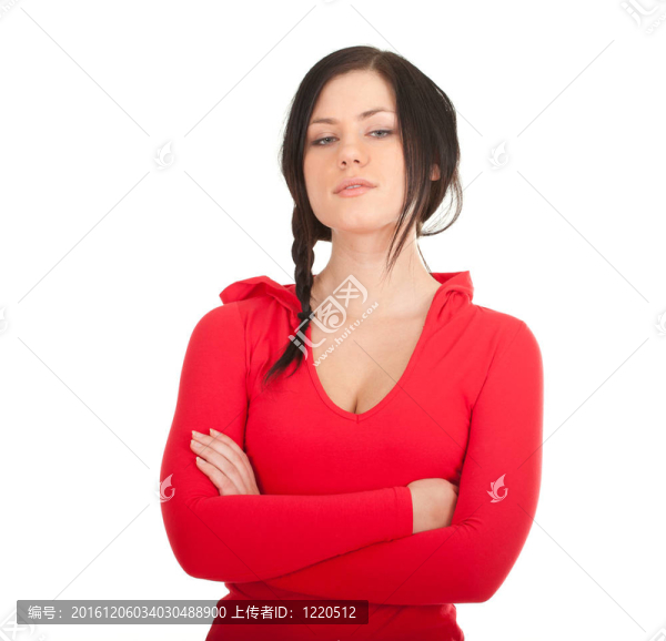 嚴肅年輕漂亮女人交叉胳膊