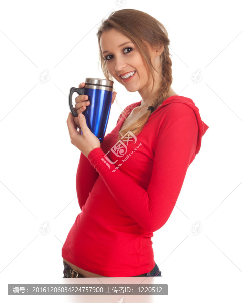 年輕漂亮的女人與大藍(lán)杯