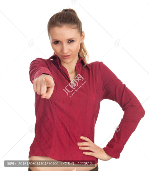 年輕女子用長頭發(fā)指著你