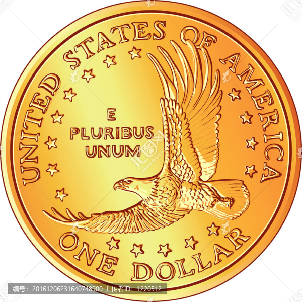 美國貨幣；黃金美元硬幣的弗萊伊圖像