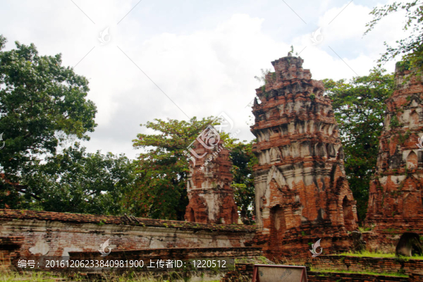 在Wat,chaiwattanaram寺塔；Ayutthaya；泰國