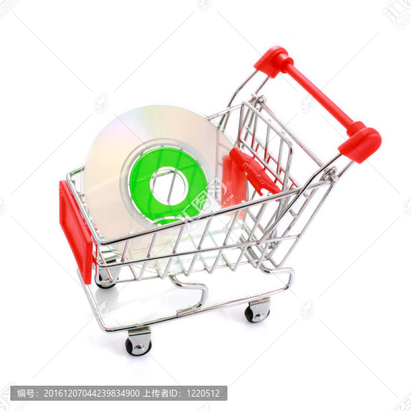 迷你CD在購(gòu)物車上孤立的白色