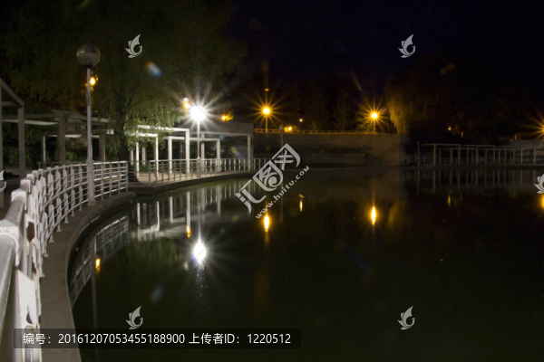 夜間城市的湖景