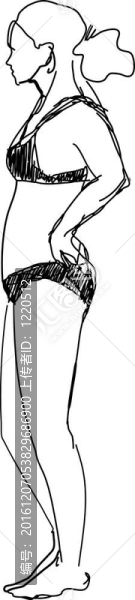 海灘上一個(gè)穿著泳裝的女孩的素描