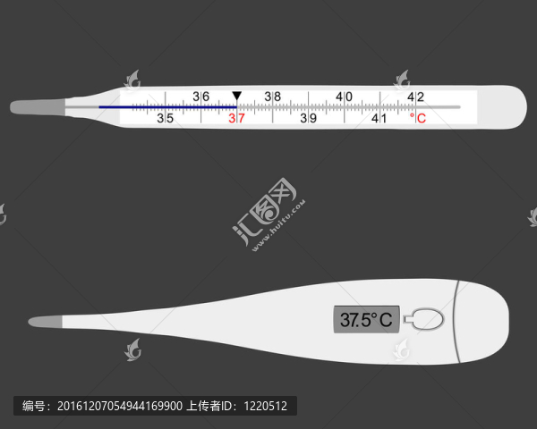 在灰色的模擬和數(shù)字體溫計的插圖