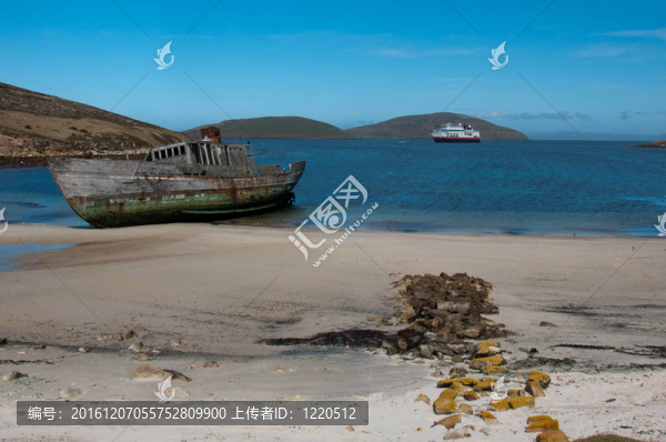 海灘上的沉船；福克蘭群島