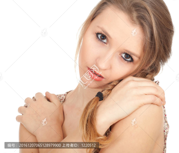 認真美麗女人體貼與交叉武器