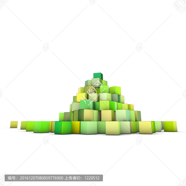 3D渲染白色的綠色立方體大堆棧
