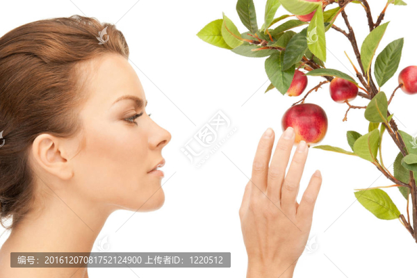 可愛的女人與蘋果枝