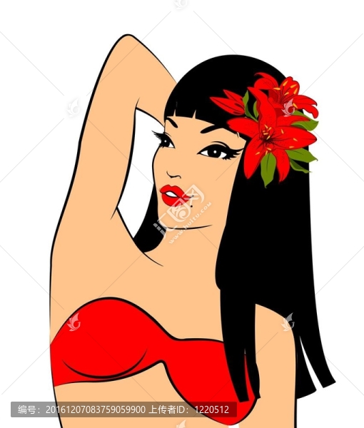 美麗的女孩與熱帶花卉