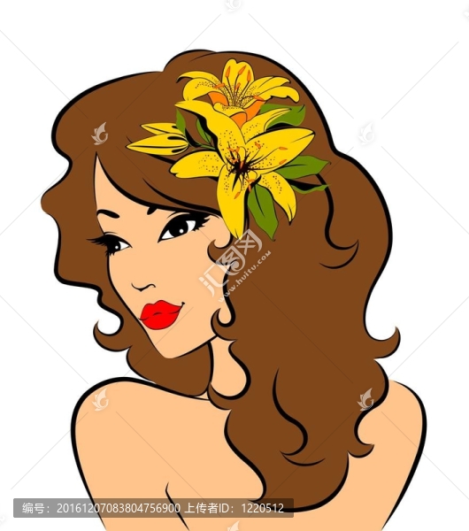 美麗的女孩與熱帶花卉