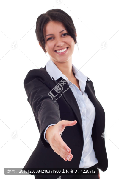 商業(yè)婦女與歡迎手勢(shì)