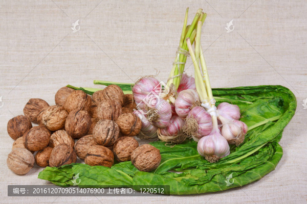 不同的新鮮蔬菜和堅果從廚房花園