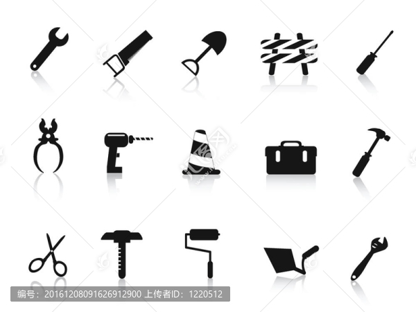 黑色建筑手工工具圖標(biāo)集