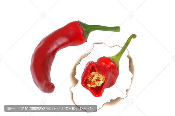 在白色背景上燒紅辣椒