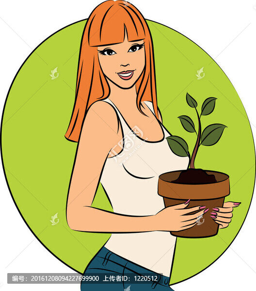 花盆里有植物的女孩