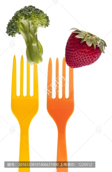 西蘭花和Strawberry,Vibrant,Fork