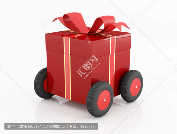 車輪上的紅色禮品盒