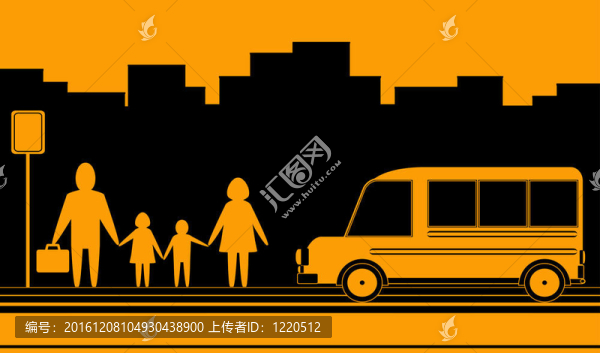 城市景觀與家庭和公共汽車