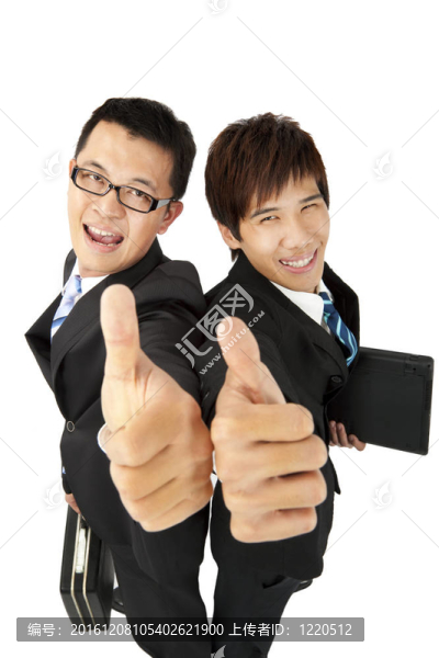 快樂的亞洲商人豎起大拇指