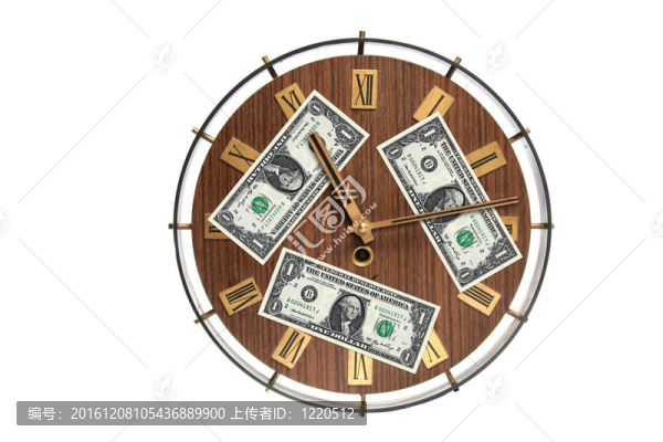 時間就是金錢概念--掛鐘與美鈔
