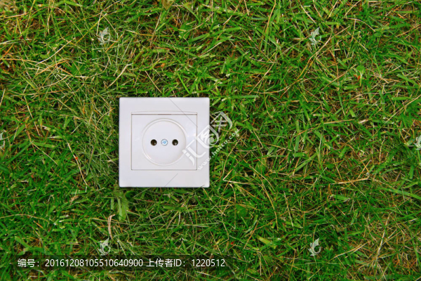 綠色能源理念：草地上的電源插座