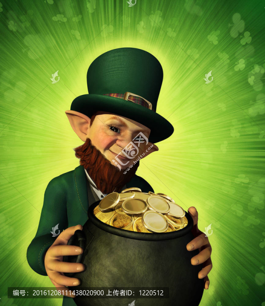 Leprechan拿著一罐金子