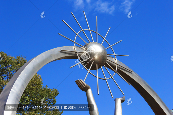 托起,太陽,雕塑,不銹鋼