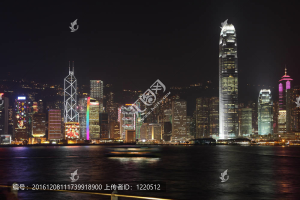 香港的夜晚壯觀的全景
