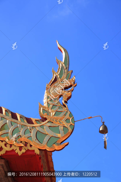 金色的蛇（納加）在寺廟的屋頂