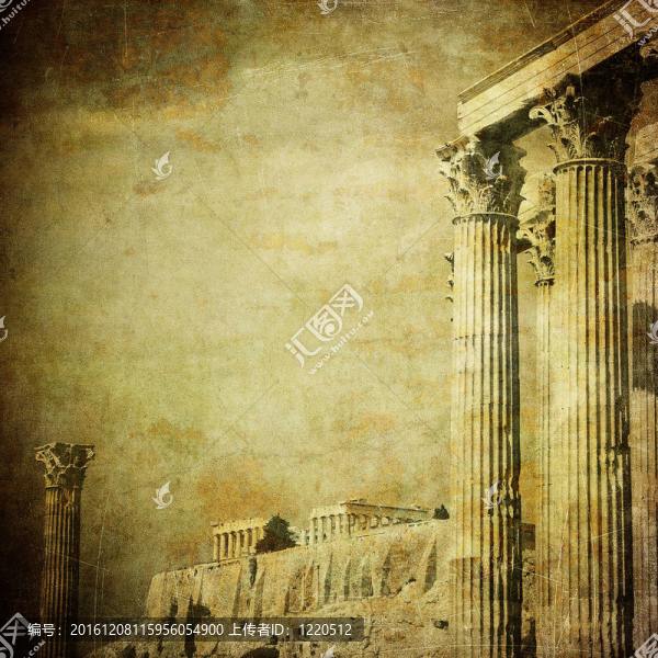 希臘柱的老照片；阿克羅波利斯；Athens；希臘
