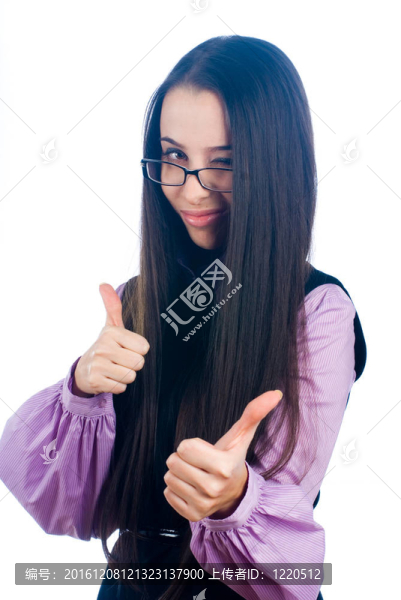 女孩拇指豎起手勢