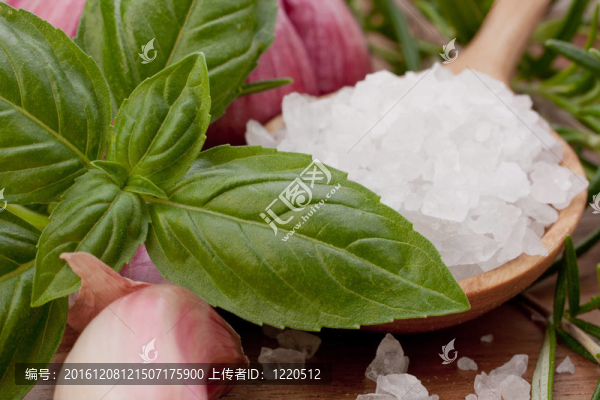 新鮮香草和鹽匙