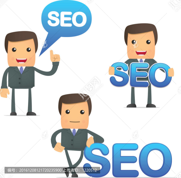 搞笑卡通商家拿著招牌SEO