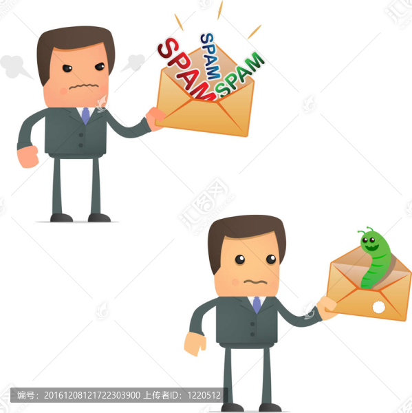 卡通商人對垃圾郵件和病毒感到憤怒