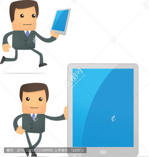 有趣的卡通商人與筆記本電腦