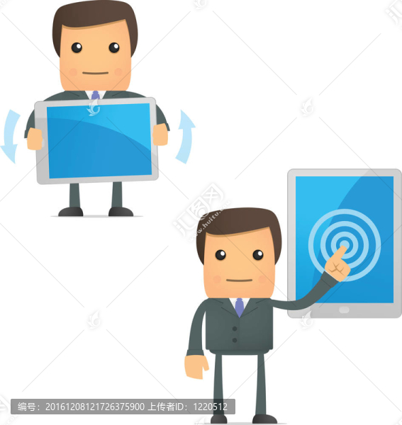 有趣的卡通商人與筆記本電腦