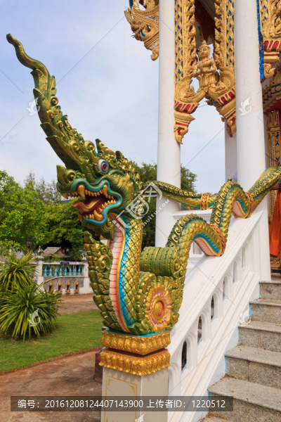 在佛教寺廟前的納迦雕像