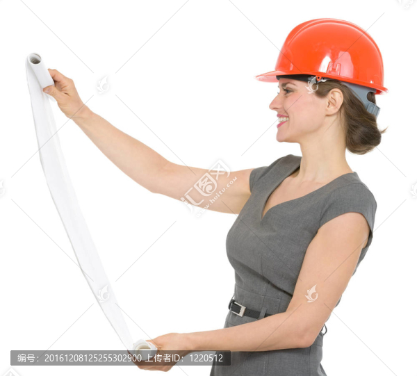 幸福的女人找建筑師在白板上分離