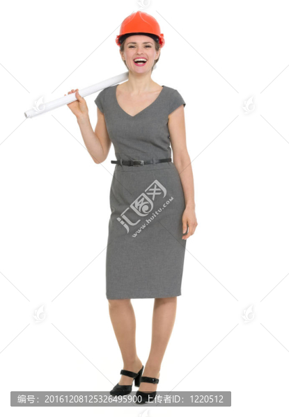 幸福的建筑師女人與翻轉(zhuǎn)圖孤立