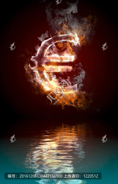 歐洲符號(hào)燃燒；水中反射