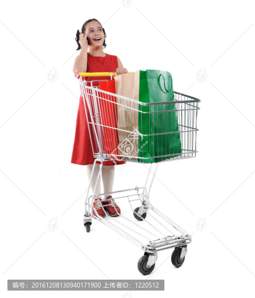 穿紅色衣服的小女孩購物車