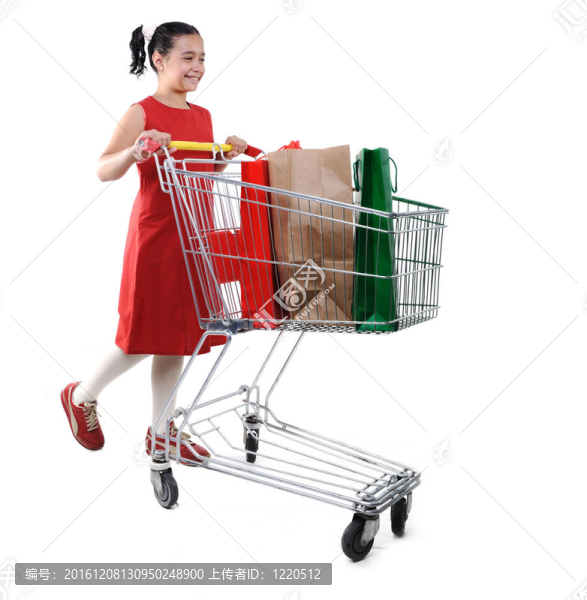 穿紅色衣服的小女孩購(gòu)物車