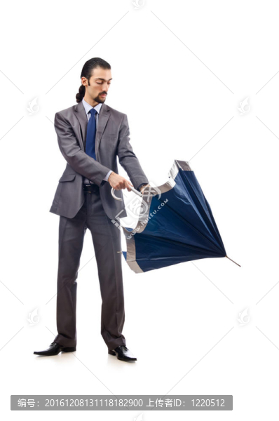 商人帶著白色的雨傘