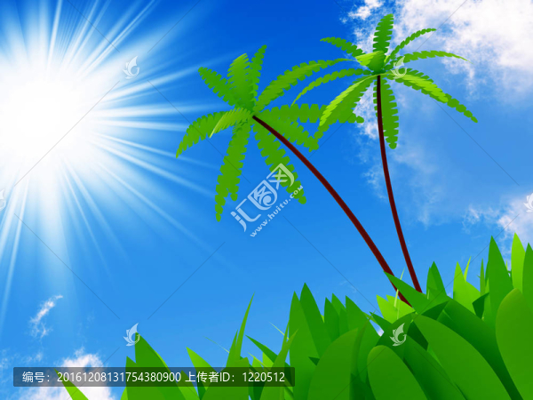 有趣的手掌在一個(gè)背景的太陽(yáng)天空和綠草