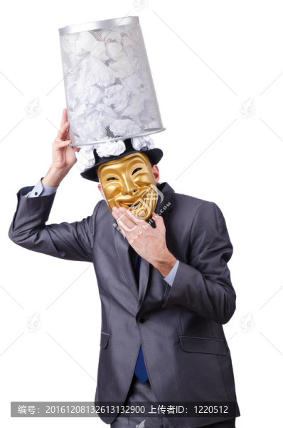 間諜概念與蒙面男子在白色